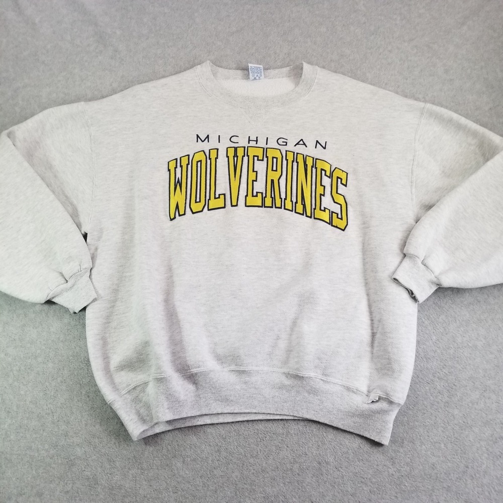 VTG Michigan Wolverines Sweater Mens XXL Gray Russell Crewneck 90s Made in USA